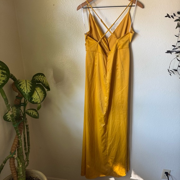 Lulus | Outstanding Elegance Mustard Yellow Satin Surplice Maxi Dress - Picture 6 of 7